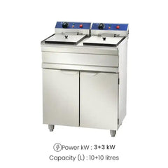 THS EFB-102V/C Electric Fryer With Cabinet, Oil Capacity 10 + 10 L 3 + 3 kW, 61.5 x 46 x 97 cm