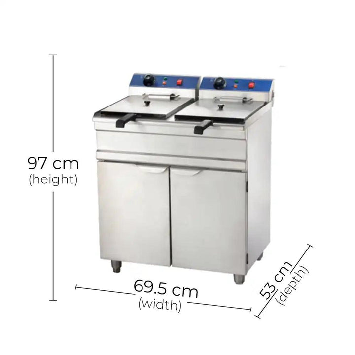 THS EFB-152V/C Electric Fryer With Cabinet, Tank Capacity 15+15 Liters 3.3+3.3 kW, 69.5 x 53 x 97 cm - HorecaStore