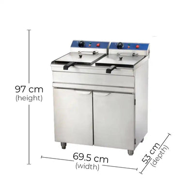 THS EFB-152V/C Electric Fryer With Cabinet, Tank Capacity 15+15 Liters 3.3+3.3 kW, 69.5 x 53 x 97 cm - HorecaStore