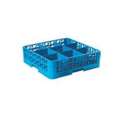 Plastic 9-Compartment Standard Glass Rack Blue 19.7 x 19.7 x 4"