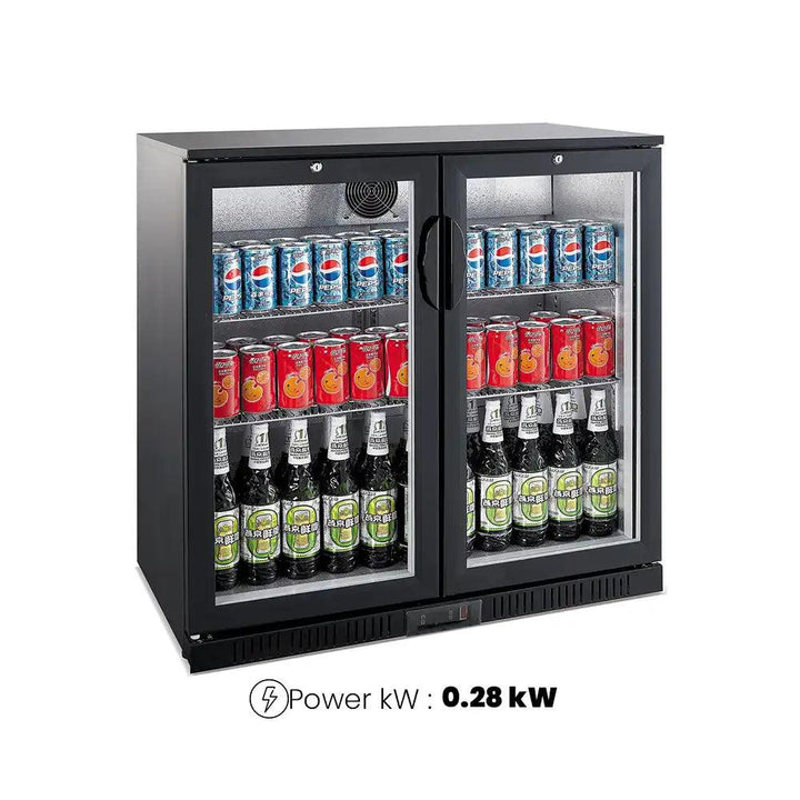 THS BC02PP Aluminium Body Bar Cooler Black With Double Hinged Doors, Capacity 220 L 280 W, 92 x 51 x 89.5 cm - HorecaStore