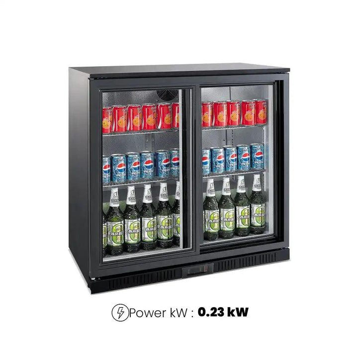 THS BC02PS Aluminium Body Bar Cooler Black With Two Sliding Doors, Capacity 210 L 145 W, 90 x 52 x 90 cm - HorecaStore