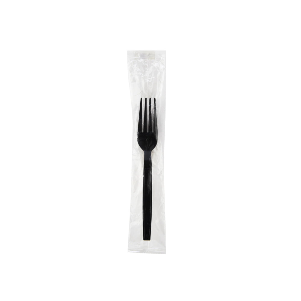 hotpack heavy duty black plastic fork individually wrapped 2 6x18 5 cm 500 pcs