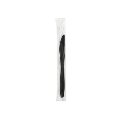 hotpack heavy duty black plastic knife individually wrapped 2x17 8 cm 500 pcs