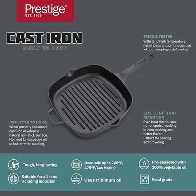 PRESTIGE PR48886 CAST IRON GRILL PAN, 25 cm DIAMETER