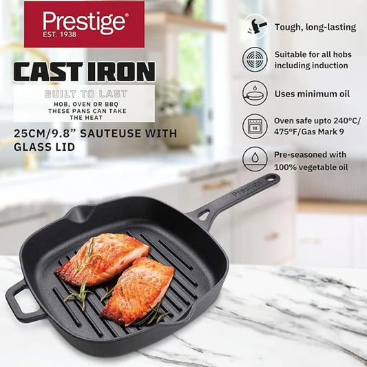 PRESTIGE PR48886 CAST IRON GRILL PAN, 25 cm DIAMETER