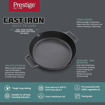 PRESTIGE PR48887 CAST IRON DUAL HANDLE  FRYPAN, 24 cm