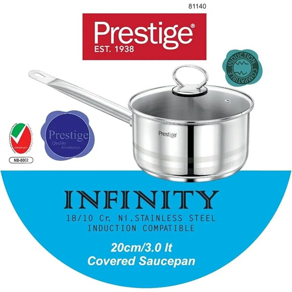 PRESTIGE PR81140 S/STEEL SAUCE PAN WITH GLASS LID, 20 cm DIAMETER