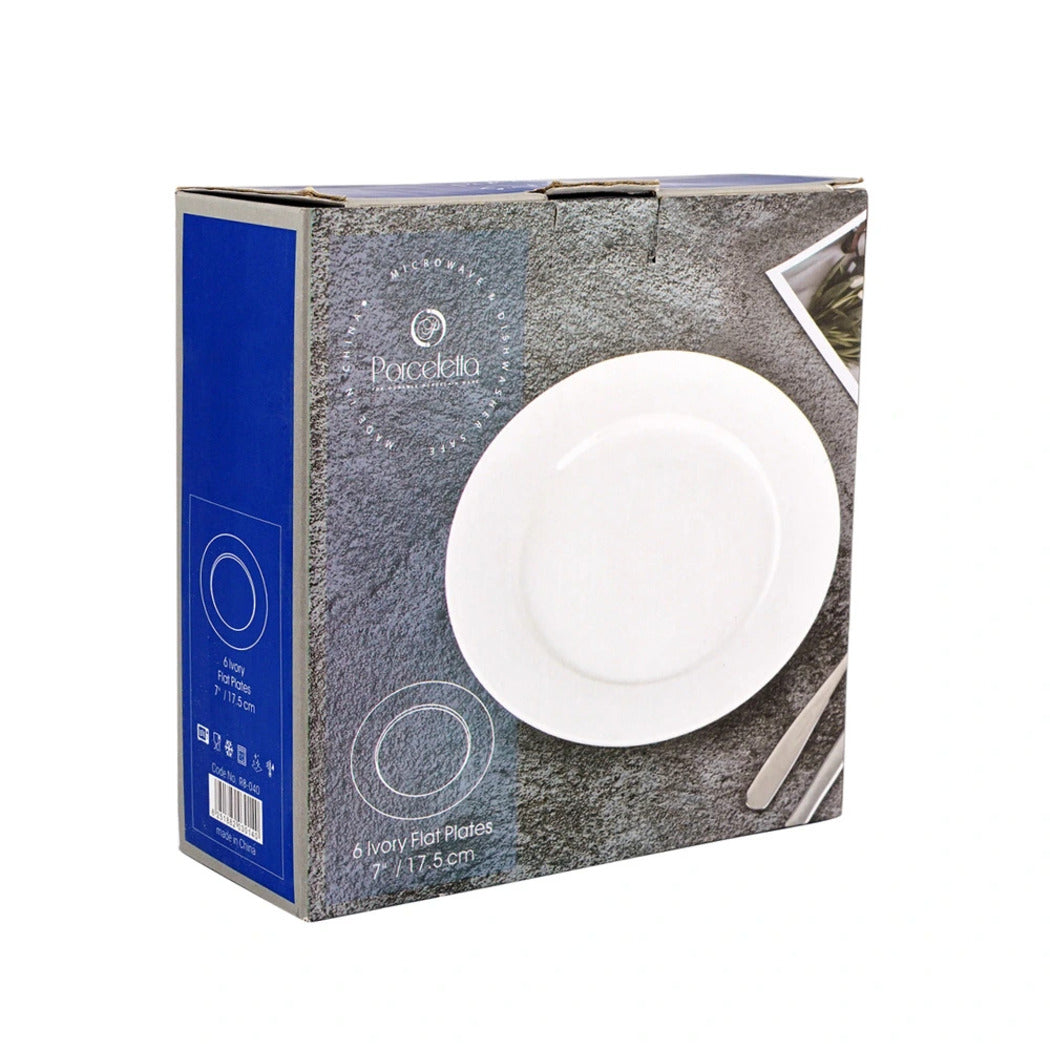 Porceletta Porcelain Flat Plates Set Ivory, 6 Piece, 17.5 cm