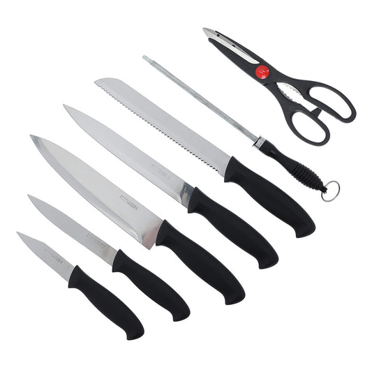 Royalford RF10229 Kitchen Knives Set with Wooden Stand 8 Pc