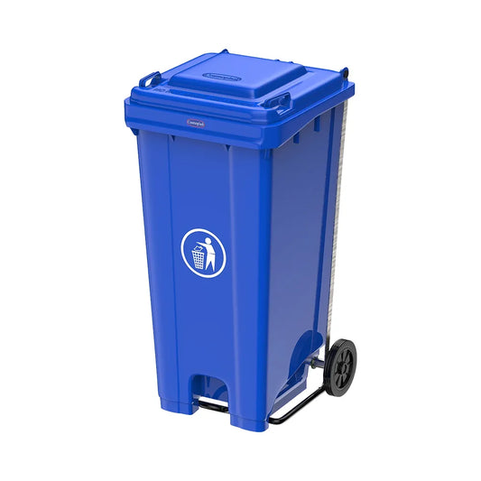 THS RSBIN122 Blue Plastic Garbage Bin With Wheel And Centre Pedal 120L