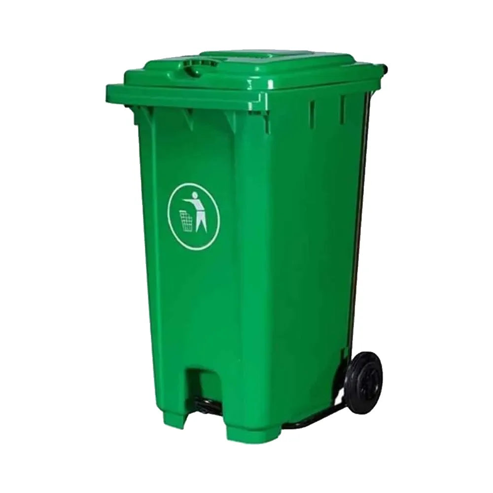 THS RSBIN123 Green Plastic Garbage Bin With Wheel And Centre Pedal 120L