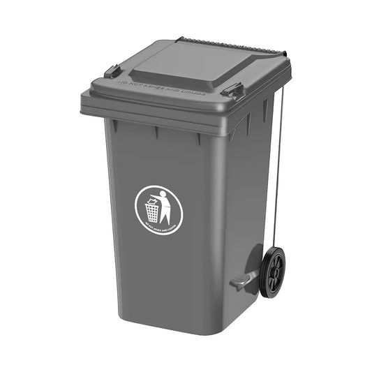 THS RSBIN124 Grey Plastic Garbage Bin With Wheel And Centre Pedal 120L