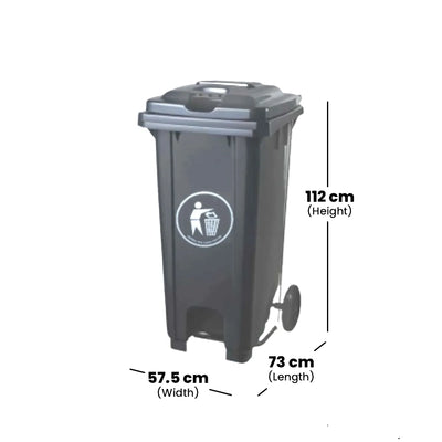 THS CNC240 Grey Plastic Garbage Bin With Wheel And Centre Pedal 240 L