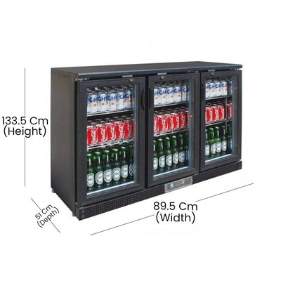 THS BC03PP Aluminium Body Bar Cooler Black With Three Hinged Doors, Capacity 312 L 300 W, 133.5 x 51 x 89.5 cm - HorecaStore