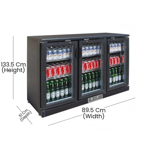 THS BC03PP Aluminium Body Bar Cooler Black With Three Hinged Doors, Capacity 312 L 300 W, 133.5 x 51 x 89.5 cm