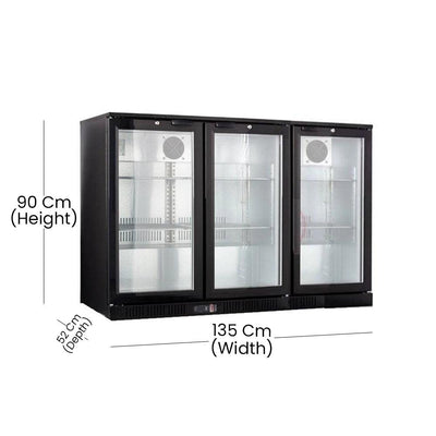 THS BC03PS Aluminium Body Bar Cooler Black With Three Sliding Doors, Capacity 320 L 145 W, 135 x 52 x 90 cm - HorecaStore