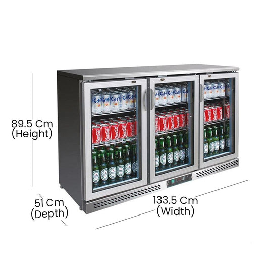 THS BC03SP Bar Cooler With Three Hinged Doors, Capacity 320 Liters 210 W, 133.5 x 51 x 89.5 cm - HorecaStore