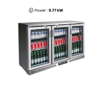 THS BC03SS Three Doors Bar Cooler With Frosted Frame, Power 0.77 kW, 133.5 x 51 x 89.5 cm - HorecaStore