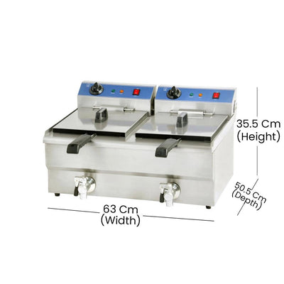 THS JEF-132V Electric Fryer, Tank Capacity 13 + 13 Liters 3.3 + 3.3 kW, 63 x 50.5 x 35.5 cm - HorecaStore