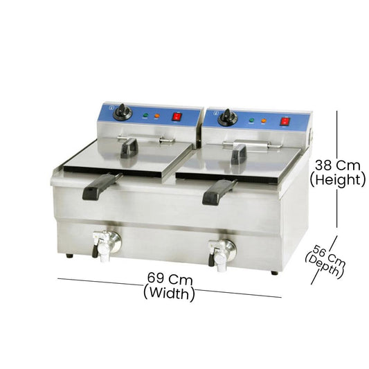 THS JEF-162V Electric Fryer Tank Capacity 16 + 16 Liters 5 +5 kW, 69 x 56 x 38 cm - HorecaStore