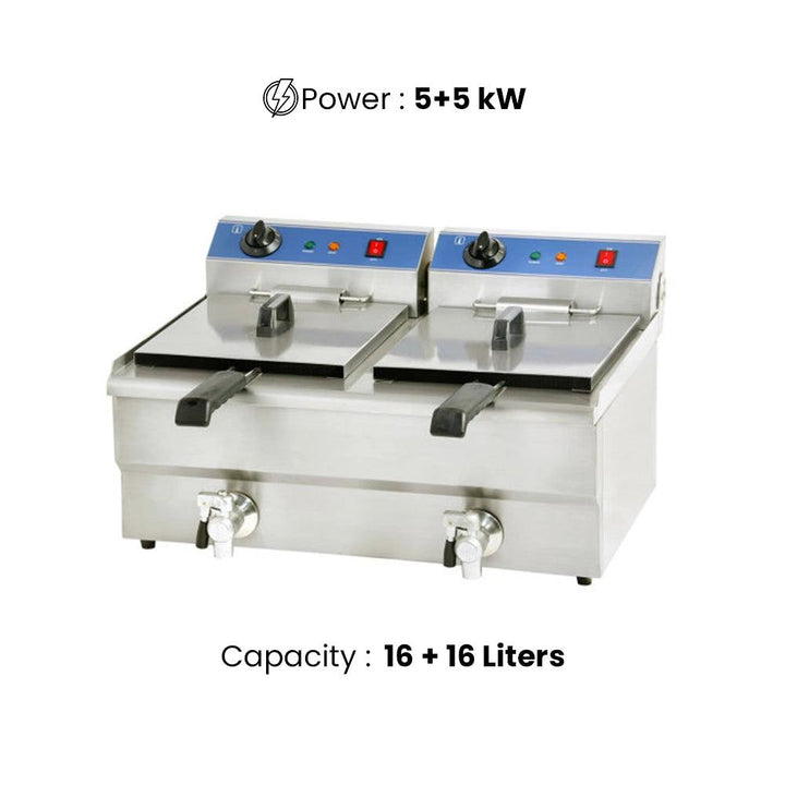 THS JEF-162V Electric Fryer Tank Capacity 16 + 16 Liters 5 +5 kW, 69 x 56 x 38 cm - HorecaStore