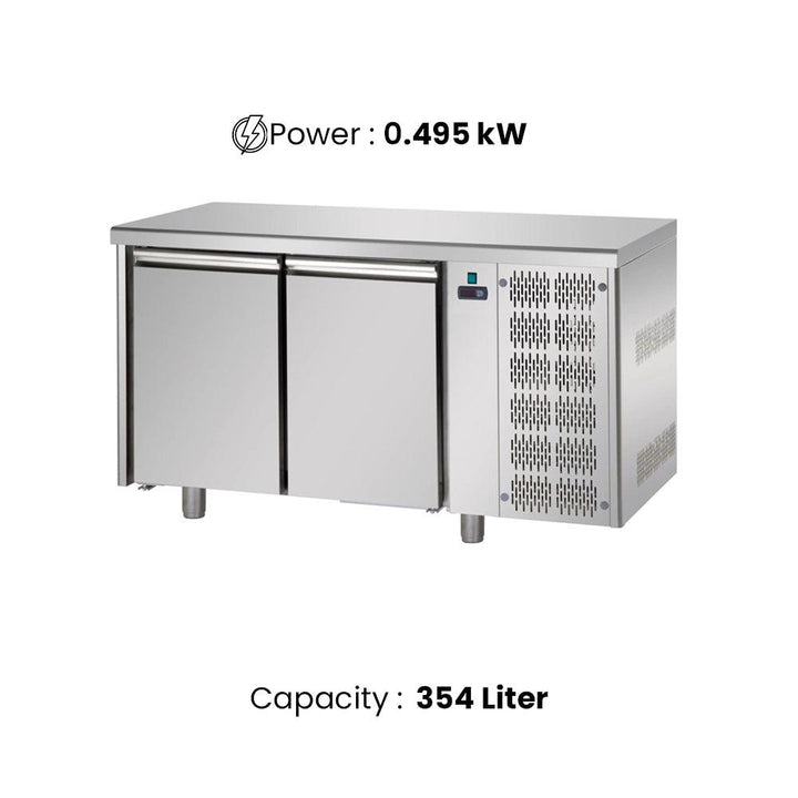 Tecnodom TF02MIDGN Double Door Undercounter Chiller 354 L 495 W, 146 x 60 x 93 cm - HorecaStore