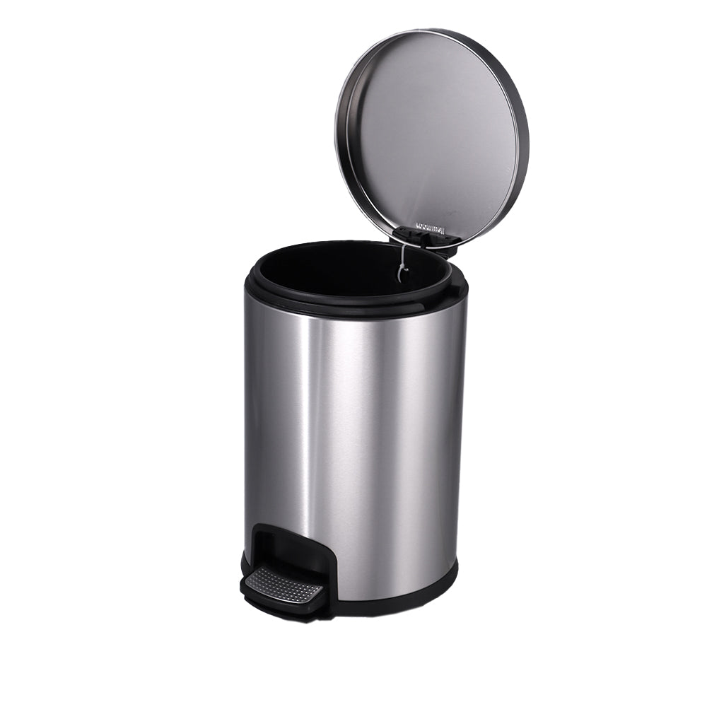 Roomwell Action Round Stainless Steel 5 L Pedal Bin with Soft Close Lid Silver