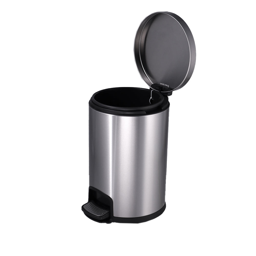 Roomwell Action Round Stainless Steel 5 L Pedal Bin with Soft Close Lid Silver