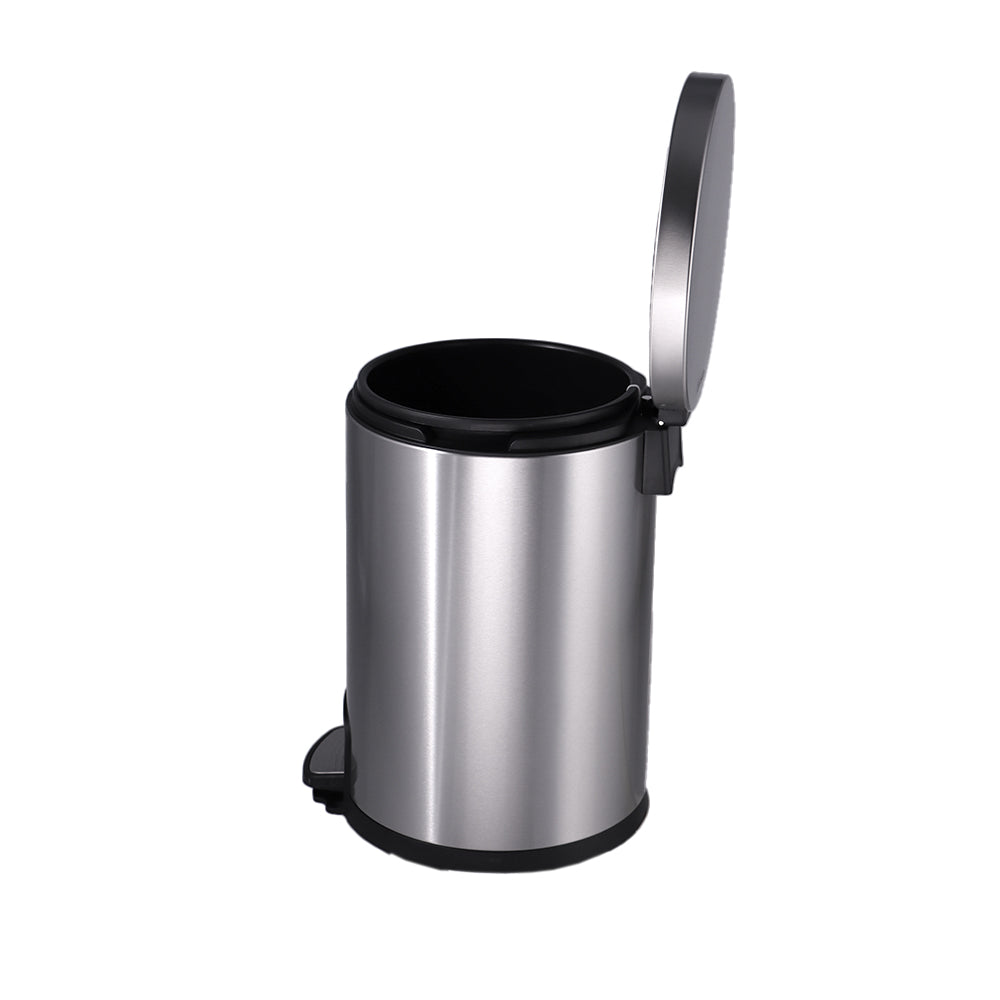 Roomwell Action Round Stainless Steel 5 L Pedal Bin with Soft Close Lid Silver