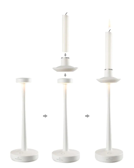 Villeroy & Boch Aarhus table lamp with candle holder, H30 cm, White, Single Light