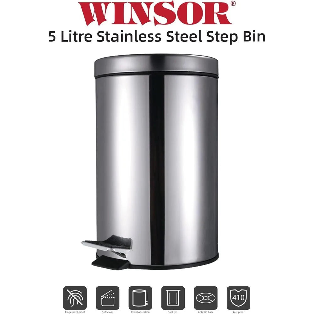 WINSOR WR80822 STAINLESS STEEL STEP BIN - 12 ltr. CAPACITY