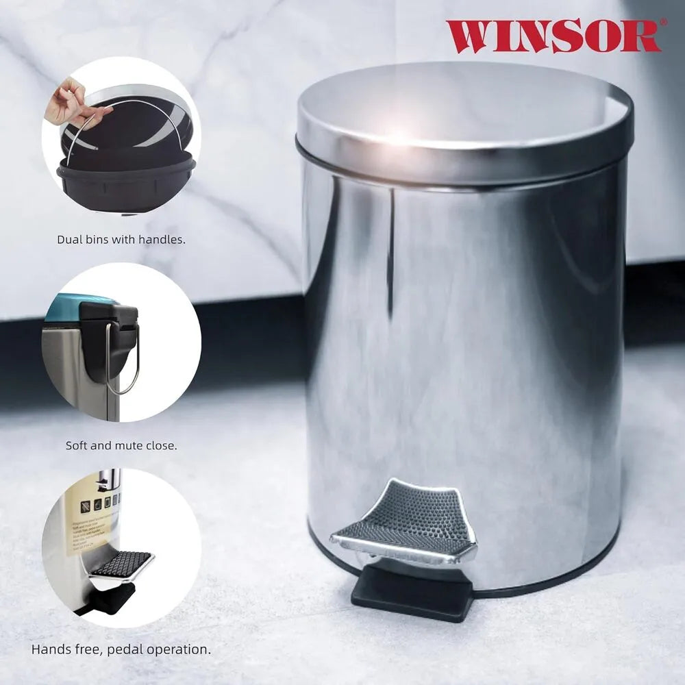 WINSOR WR80822 STAINLESS STEEL STEP BIN - 12 ltr. CAPACITY