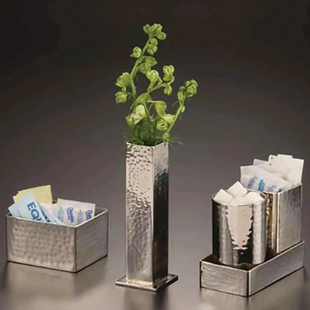 American Metalcraft HMSPH4 Stainless Steel Square Hammered Finish Bud Vase & Sugar Packet/Cube Holder L 8  x W 7 x H 5  cm