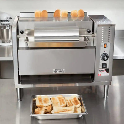 apwwyott m 83 vertical conveyor bun grill toaster fast heat up heavy duty stainless steel 50 8 x 62 5 x 30 4 cm