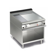 Baron 700 Series Gas Griddle with 2/3 Smooth 1/3 Ribbed Chrome Plate on Open Cupboard, Gas Power 13 kW, 80 x 70 x 87 cm