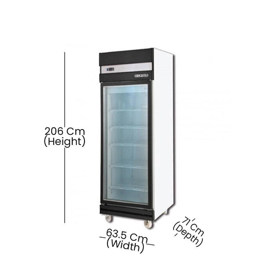 Berjaya 1D/DC-BH-1-G Electric Upright Single Glass Door Chiller Blower System 450 L, Power 473W, 63.5 X 71 X 206 cm - HorecaStore