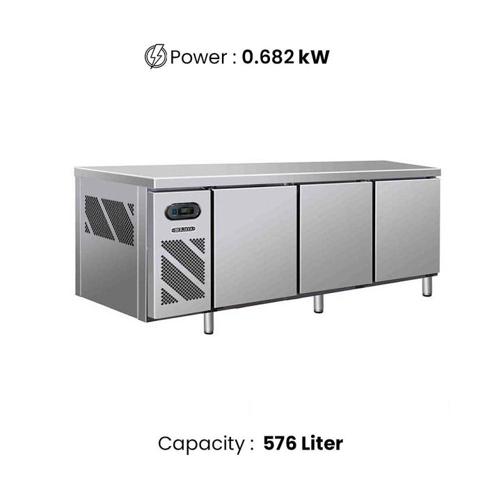 Berjaya BS2DC7/Z Electric 3 Door Under Counter Chiller With 6 Shelves 576L, Power 618-682W, 210 × 76 × 84 cm - HorecaStore