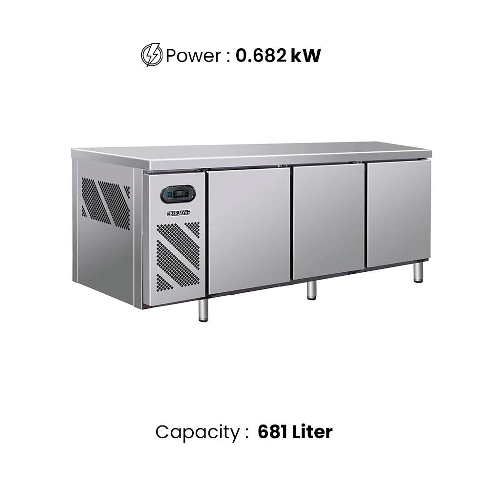 Berjaya BS2DC8/Z Electric 3 Door Under Counter Chiller With 6 Shelves 681L, Power 618-682W, 240 × 76 × 84 cm - HorecaStore