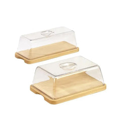 Bisetti 13250 Beechwood & Plastic Rectangular Cheese Holder With Bell 31 X 19.5 X 12CM