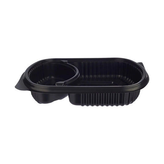 Hotpack Black Base Rectangular 2 Compartments Container Without Lid, 250 PCs