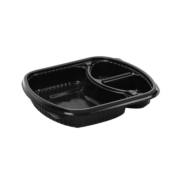 Hotpack Black Base Rectangular 3 Compartments Container Without Lid ,250 PCs