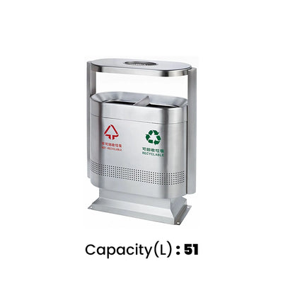 THS HS-218C Stainless Steel 2 Compartment Recycle Bin With Ashtray 51L