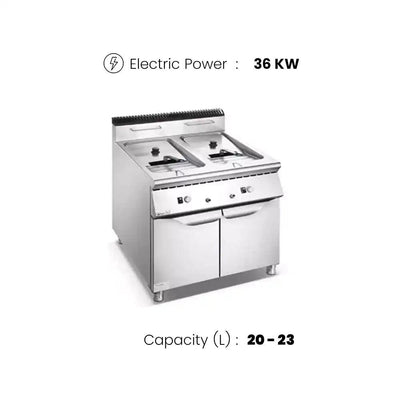 Double Electric Tank Fryer With Cupboard, 20 - 23 L x 2, L 80 x W 90 x H 85 cm - HorecaStore