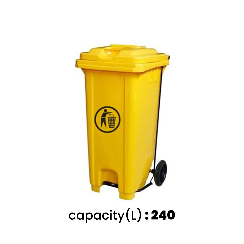 THS CNC240 Yellow Plastic Garbage Bin With Wheel And Centre Pedal 240 L