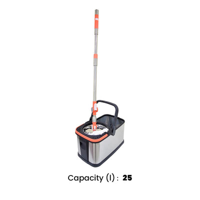 THS Stainless Steel Mop Bucket , Silver&orange, 25 Ltr