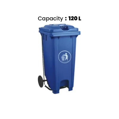 THS CNC120 Blue Plastic Garbage Bin With Wheel And Centre Pedal 120 L