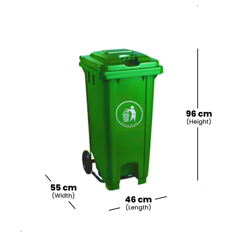 THS CNC120 Green Plastic Garbage Bin With Wheel And Centre Pedal 120 L