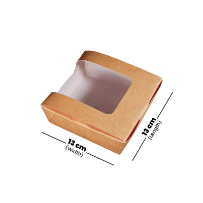 hotpack brown salad box with wider window 13 x 13 cm 250 pcs