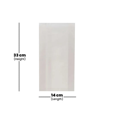 hotpack pinch or flat bottom white paper bag 14 x 8 x 33 cm 4 kg